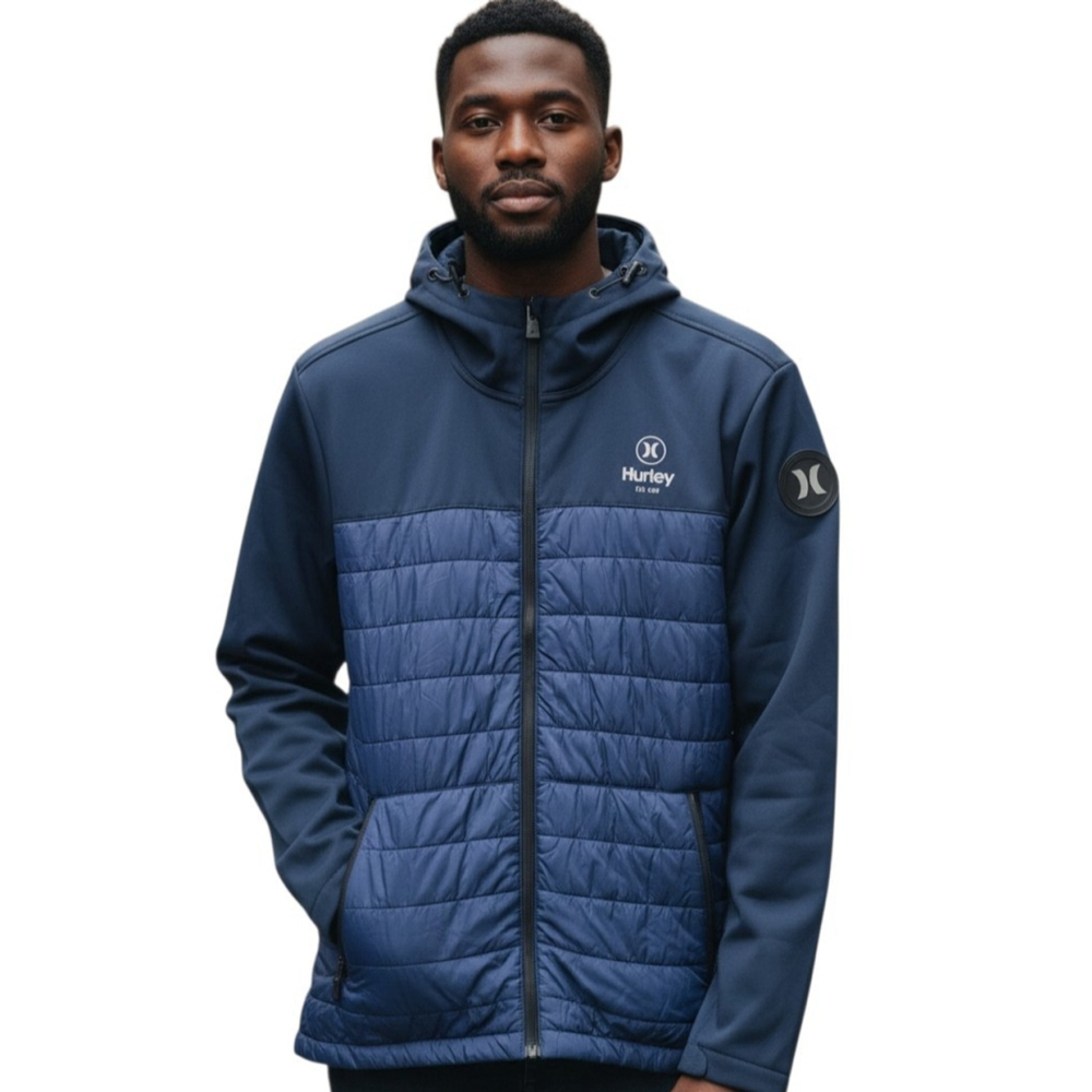 Hurley Men's Softshell Windproof Hybrid Windbreaker Puffer Hoodie Jacket Small